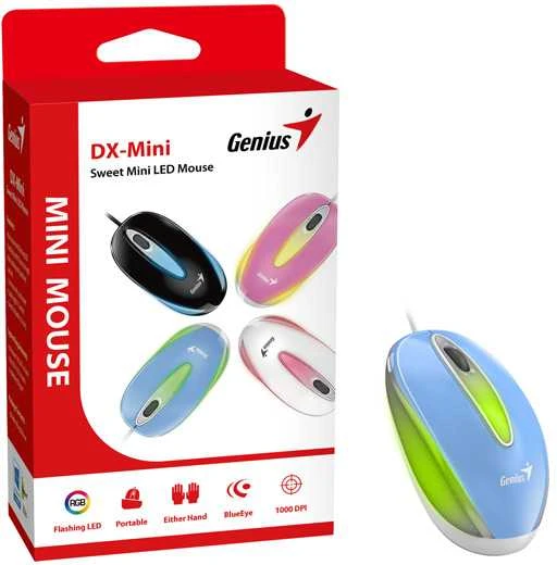 Pelė Genius Pelė DX-Mini, 1000DPI, optinė, 3kl., su laidu USB, mėlyna, klasyczna, RGB pašvietimas