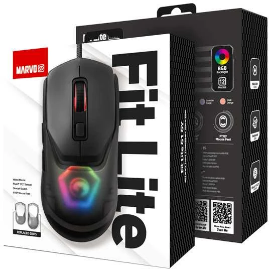 Marvo Fit Lite G1 juoda pelė su laidu | 12000 DPI