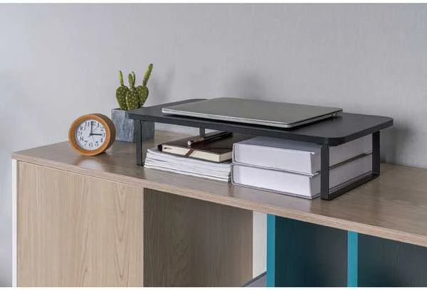 Laikiklis Powerton Monitoriaus pagrindas, lengvas montavimas, vieta klaviatūrai, juoda, metalinė / MDf plokštė, 20 kg keliamoji galia, Powerton, ergo