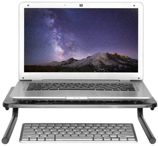 Laikiklis Powerton monitoriaus stovas, vieta klaviatūrai, juoda, metalas/plastikas, 20 kg keliamoji galia, Powerton, ergo
