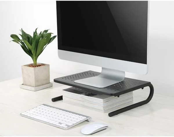 Laikiklis Powerton monitoriaus stovas, vieta klaviatūrai, juoda, metalas/plastikas, 20 kg keliamoji galia, Powerton, ergo