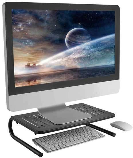 Laikiklis Powerton monitoriaus stovas, vieta klaviatūrai, juoda, metalas/plastikas, 20 kg keliamoji galia, Powerton, ergo