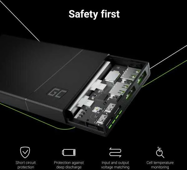 Power Bank Žalias Cell GC PowerPlay10S 10000mAh su szybkim ładowaniem 2x USB Ultra Charge i 2x USB-C PD 18W