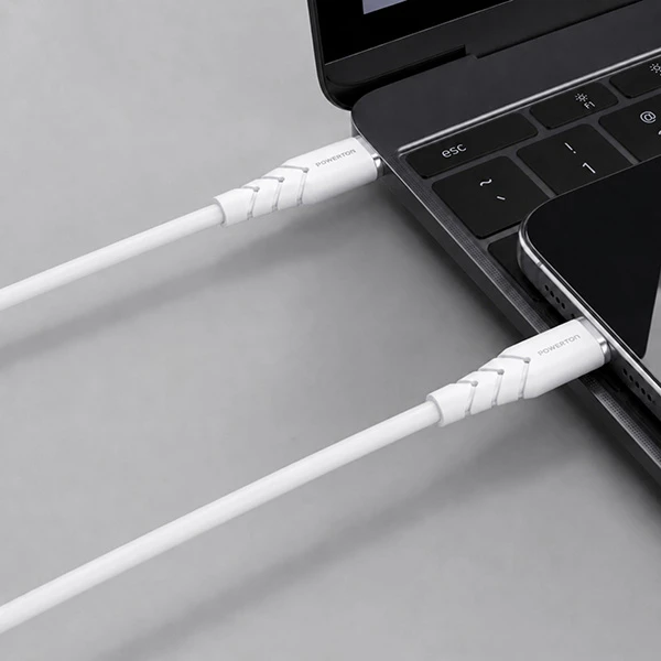 Powerton ENERGY Baltas EDITION Kabelis USB-C, 100W, 1m, silikonowy, (baltos spalvos)