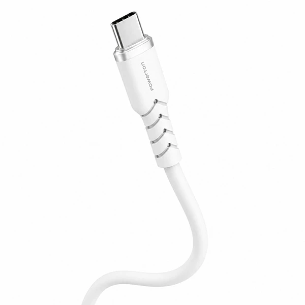 Powerton ENERGY Baltas EDITION Kabelis USB-C, 100W, 1m, silikonowy, (baltos spalvos)