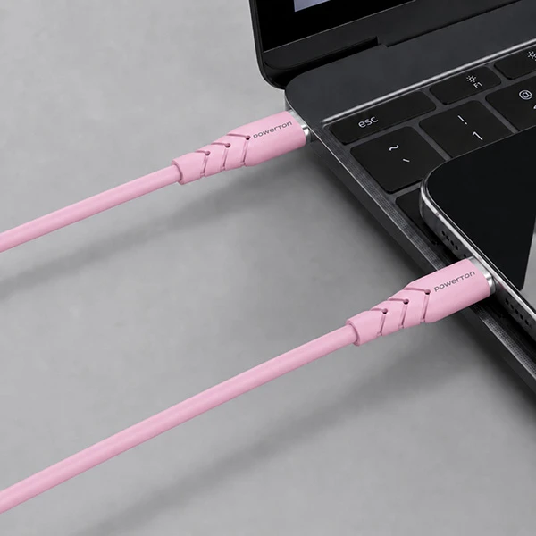 Powerton ENERGY PASTEL EDITION Kabelis USB-C, 100W, 1m, silikonowy, rožinė