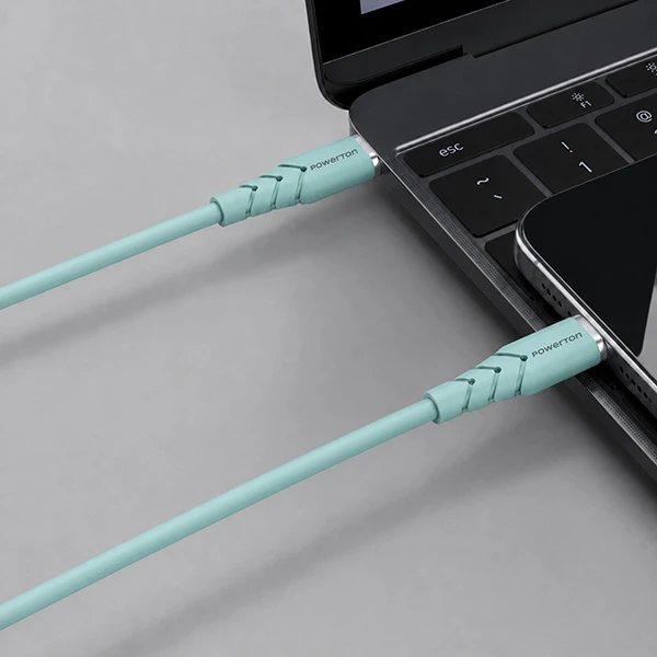 Powerton ENERGY PASTEL EDITION Kabelis USB-C, 100W, 1m, silikonowy, miętowy