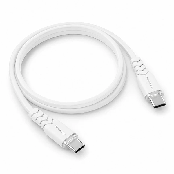 Powerton ENERGY Baltas EDITION Kabelis USB-C, 60W, 1m, silikonowy, (baltos spalvos)