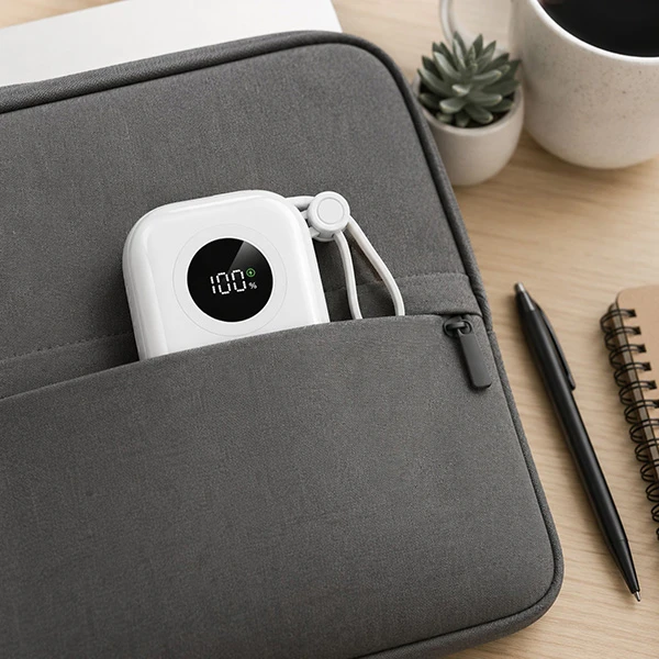 „Powerton ENERGY Baltas EDITION“ išorinė baterija 10000mAh, 2x USB-C, 22,5W, integruoti laidai, balta