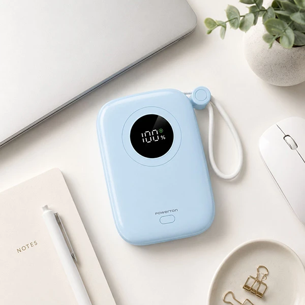 Powerton ENERGY PASTEL EDITION Powerbank 10000mAh, 2x USB-C, 22.5W, zintegrowane kable, mėlyna