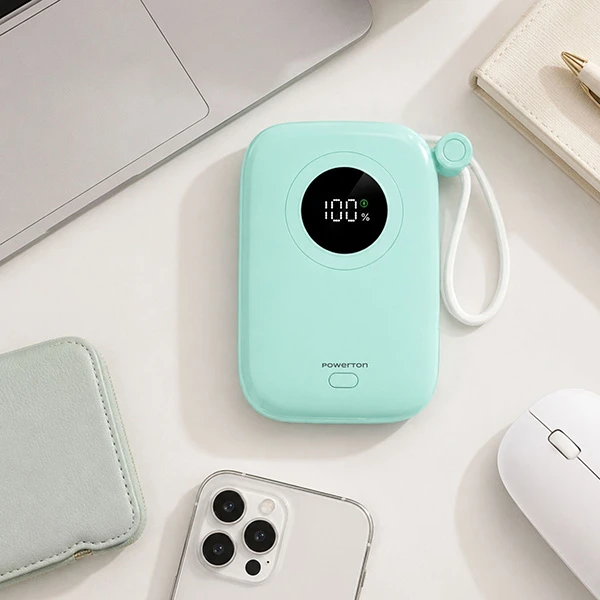 Powerton ENERGY PASTEL EDITION Powerbank 10000mAh, 2x USB-C, 22.5W, zintegrowane kable, miętowa