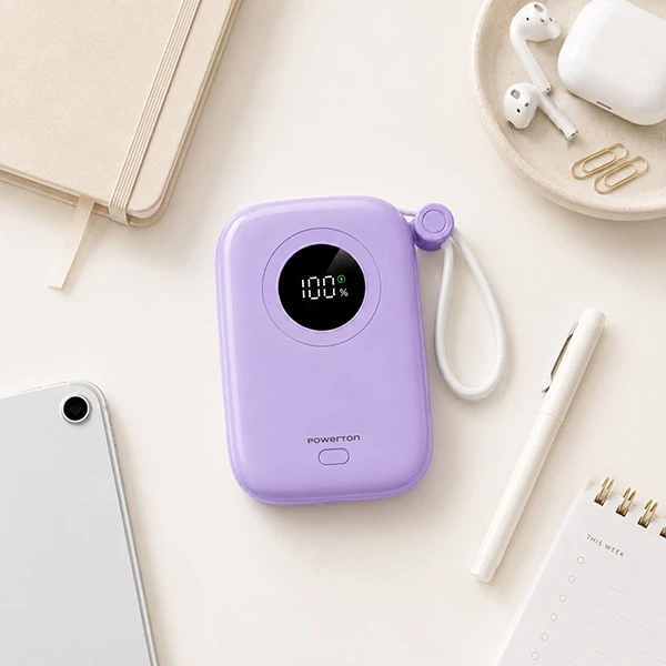 Powerton ENERGY PASTEL EDITION Powerbank 10000mAh, 2x USB-C, 22.5W, zintegrowane kable, violetinė