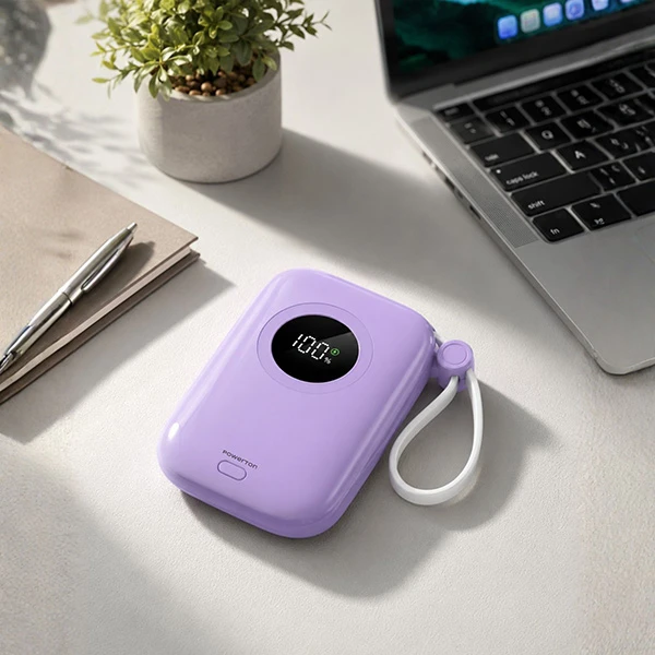 Powerton ENERGY PASTEL EDITION Powerbank 10000mAh, 2x USB-C, 22.5W, zintegrowane kable, violetinė