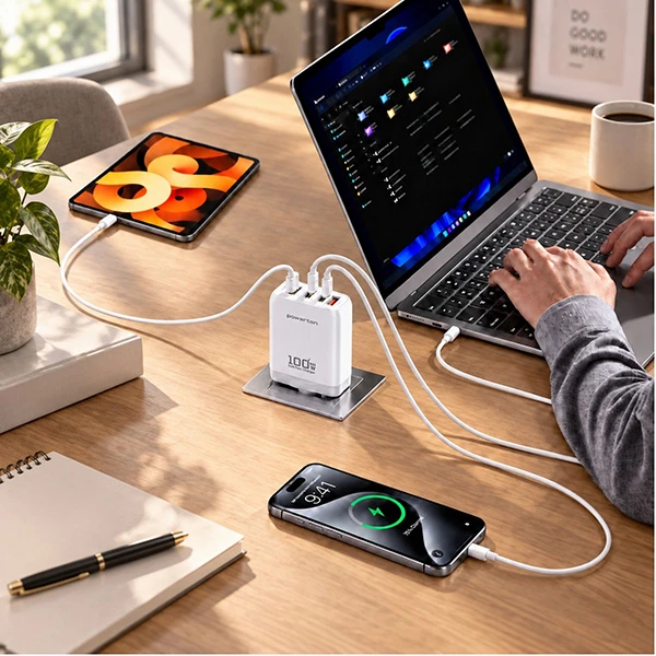 Powerton ENERGY QUANTIX Maitinimo šaltinis / sieciowy adapter 100W, 4-portowy, 3x USB-C, 1x USB-A