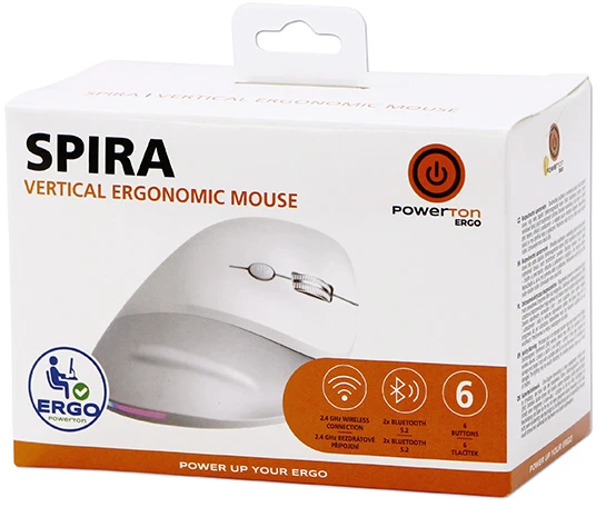 Powerton ERGO SPIRA Bevielė pelė, balta ir-pilka, 3200DPI