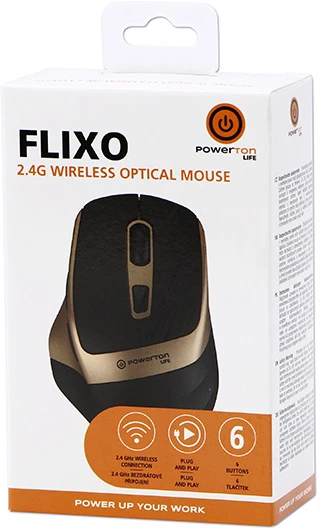 Powerton LIFE FLIXO Bevielė pelė, juoda-auksinė, 1600DPI
