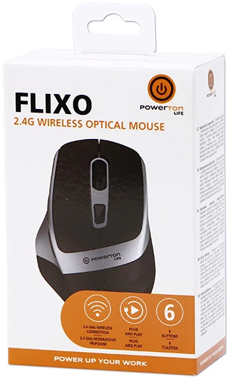 Powerton LIFE FLIXO Bevielė pelė, juoda-sidabrinė, 1600DPI