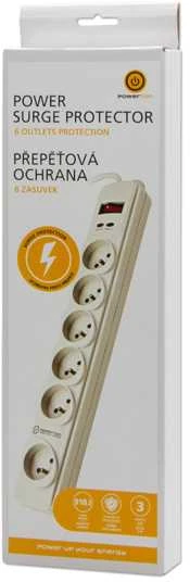 Powerton elektros juostelė, 6 lizdai, 3 m, balta
