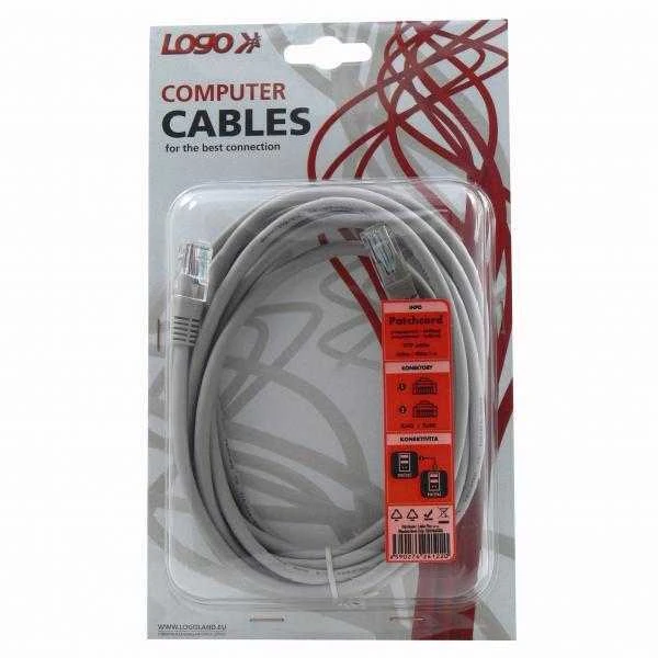 Logotipas Patchcord, UTP, Cat.5e, RJ45 M/3m, neekranuotas, kryžius, pilka