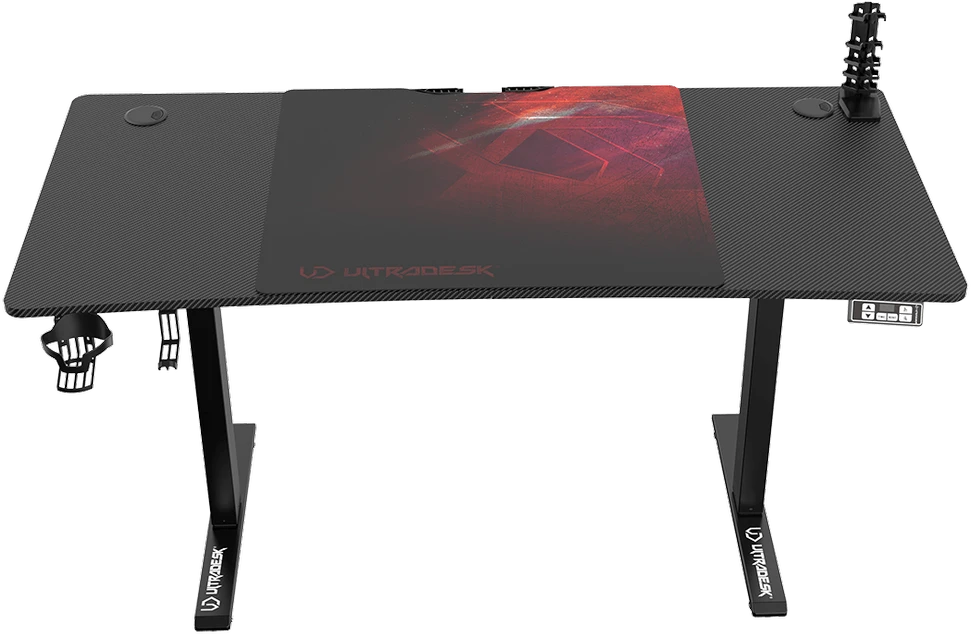 Reguliuojamo aukščio žaidimų stalas Ultradesk LEVEL V2, 140 x 68 cm, Juodos/raudonos spalvos