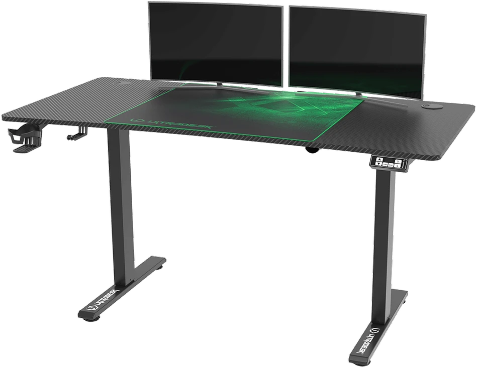 Reguliuojamo aukščio žaidimų stalas Ultradesk LEVEL V2, 140 x 68 cm, Juodos/žalios spalvos