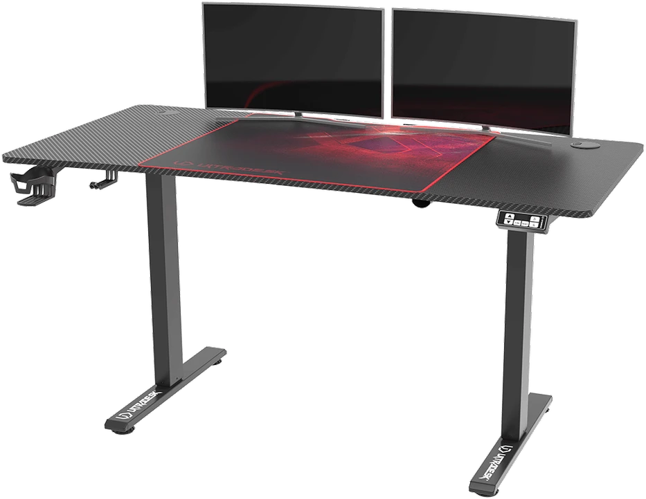 Reguliuojamo aukščio žaidimų stalas Ultradesk LEVEL V2, 140 x 68 cm, Juodos/raudonos spalvos