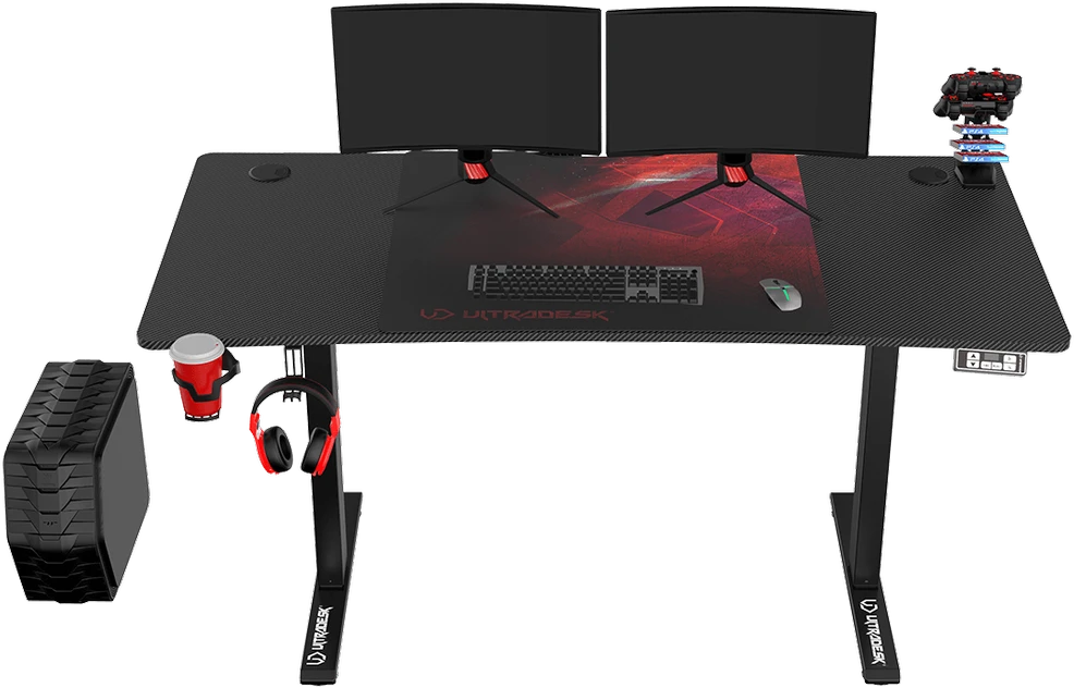 Reguliuojamo aukščio žaidimų stalas Ultradesk LEVEL V2, 140 x 68 cm, Juodos/raudonos spalvos
