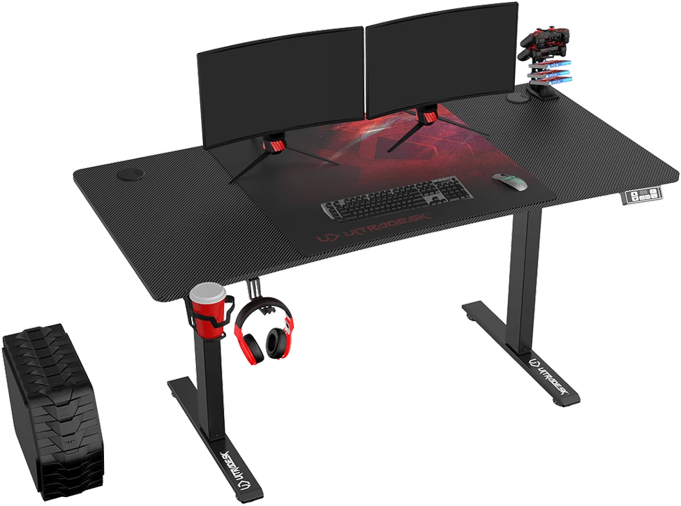 Reguliuojamo aukščio žaidimų stalas Ultradesk LEVEL V2, 140 x 68 cm, Juodos/raudonos spalvos