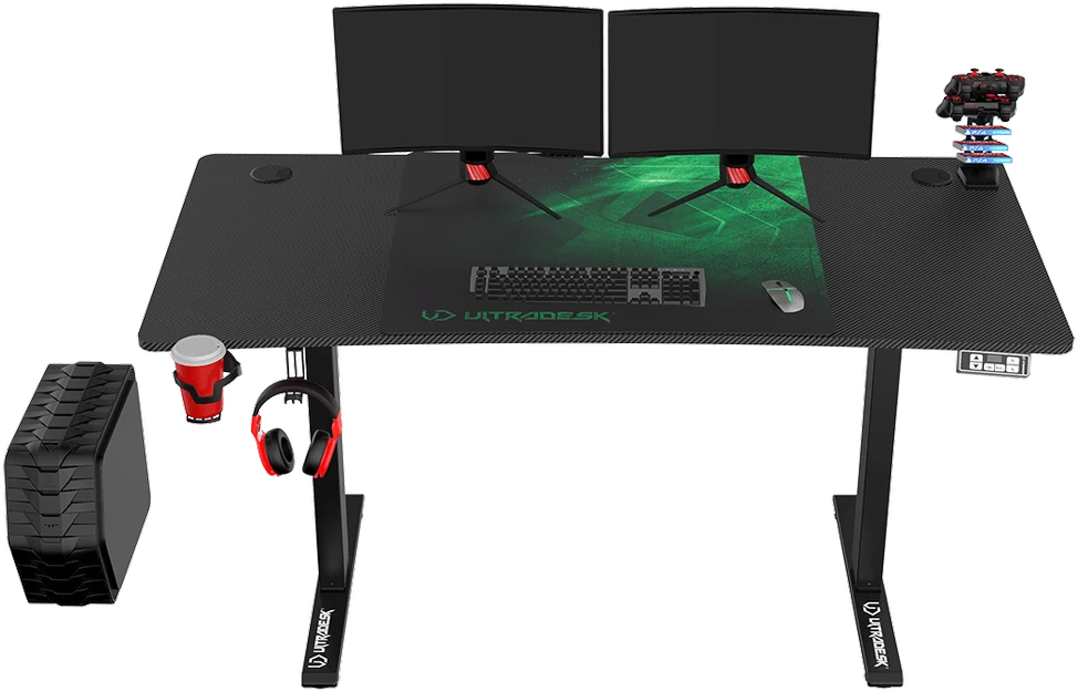 Reguliuojamo aukščio žaidimų stalas Ultradesk LEVEL V2, 140 x 68 cm, Juodos/žalios spalvos