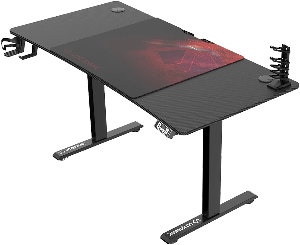 Reguliuojamo aukščio žaidimų stalas Ultradesk LEVEL V2, 140 x 68 cm, Juodos/raudonos spalvos