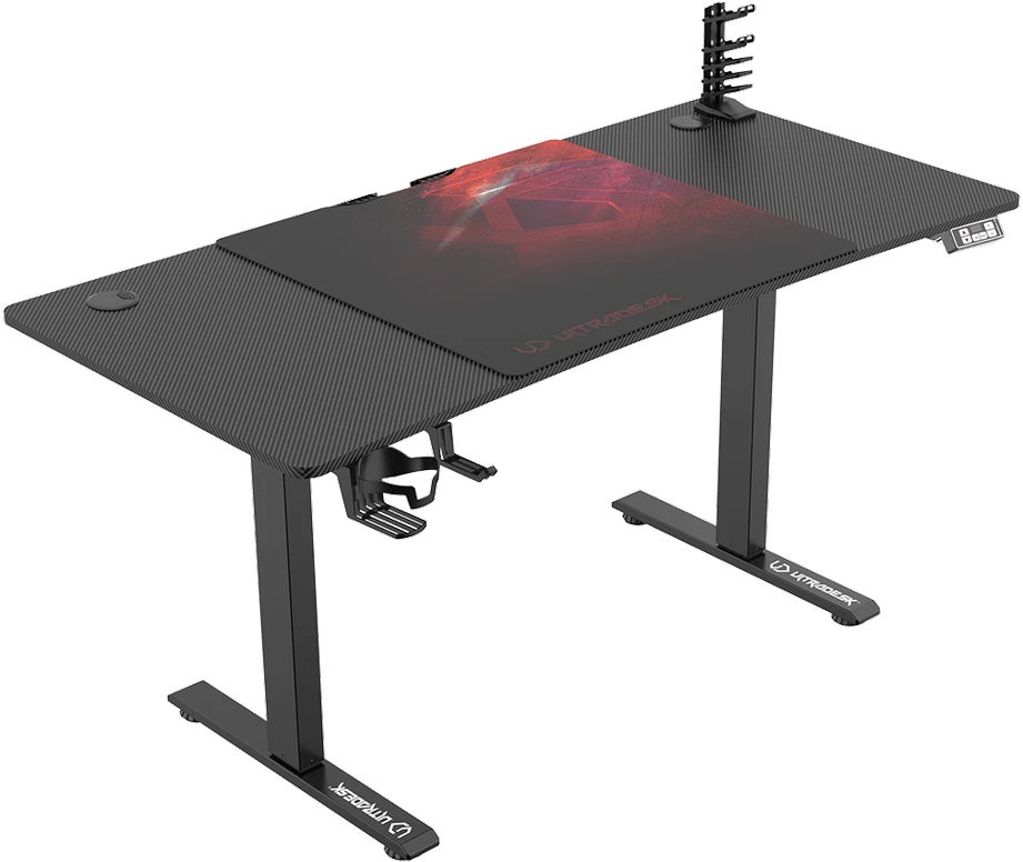 Reguliuojamo aukščio žaidimų stalas Ultradesk LEVEL V2, 140 x 68 cm, Juodos/raudonos spalvos