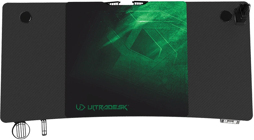 Reguliuojamo aukščio žaidimų stalas Ultradesk LEVEL V2, 140 x 68 cm, Juodos/žalios spalvos