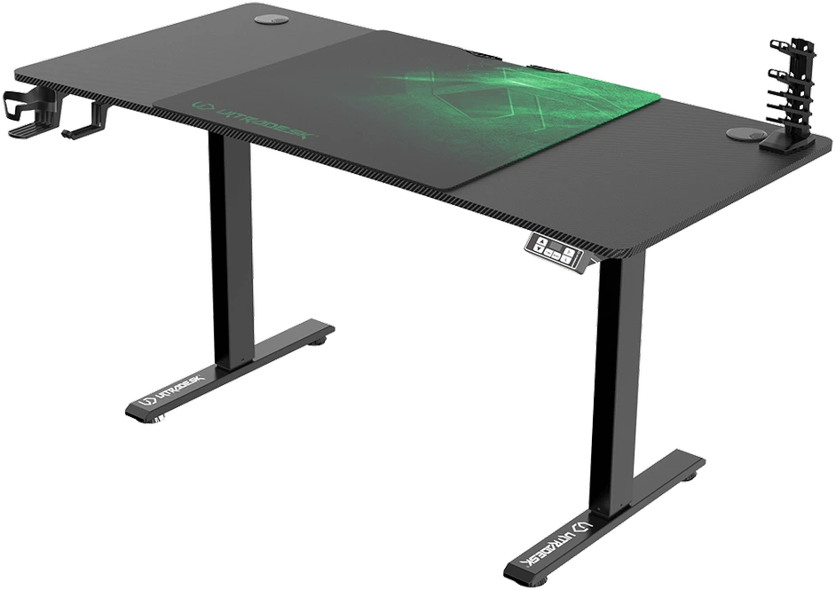 Reguliuojamo aukščio žaidimų stalas Ultradesk LEVEL V2, 140 x 68 cm, Juodos/žalios spalvos