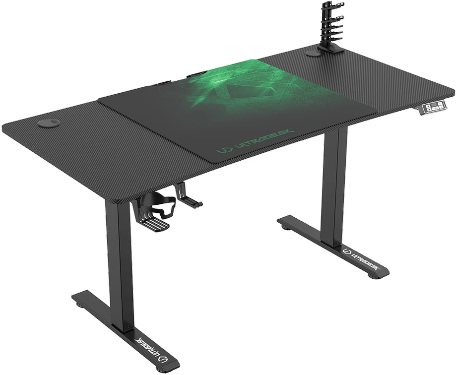 Reguliuojamo aukščio žaidimų stalas Ultradesk LEVEL V2, 140 x 68 cm, Juodos/žalios spalvos