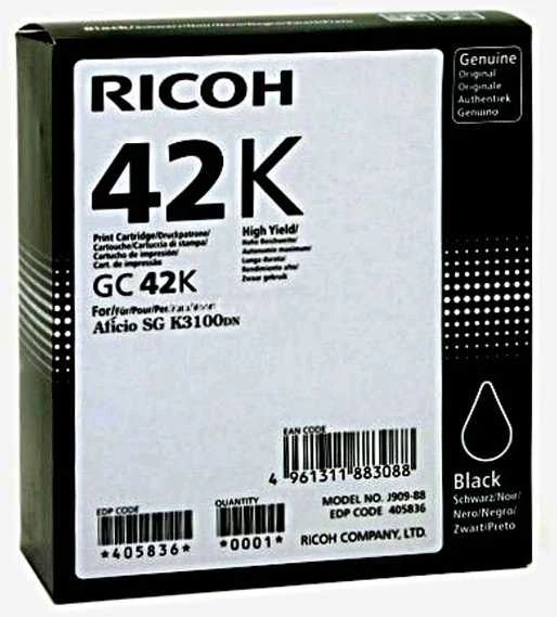 Ricoh 405836 rašalo kasetė (gelis) juoda GC 42K didelės talpos 10 000S.