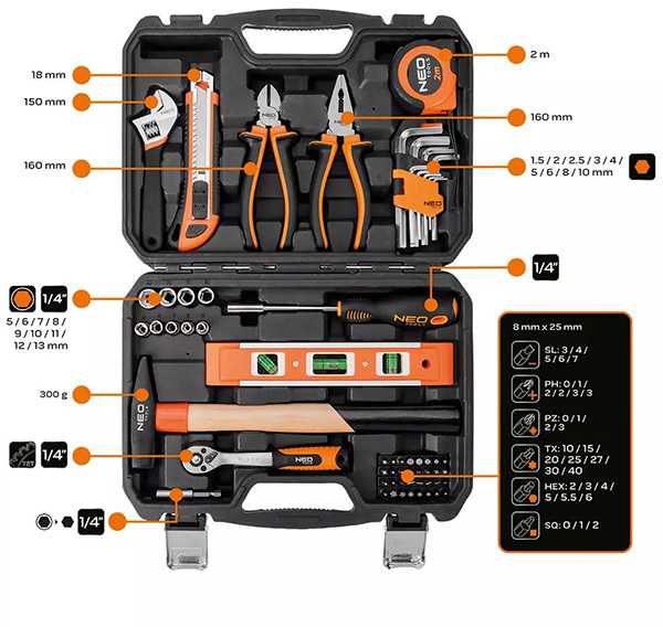 Neo Tools Įrankių rinkinys iš 60 elementų