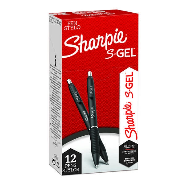 Sharpie S-Gel, ištraukiamas gelinis rašiklis, mėlynas, juodas, vidutinio dydžio, 0,7 mm, dėžutė
