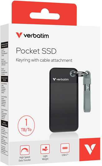 Kietasis diskas Išorinis SSD Verbatim Pocket SSD juodas/pilkas, 32190, 1000GB, juoda, M.2, komplekte USB C kabelis, USB-C, 1TB