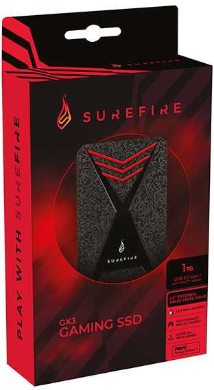Išorinis kietasis diskas SSD „Surefire GX3 Gaming“, 53684, 1000 GB, juodas, 2,5 colio, USB micro B