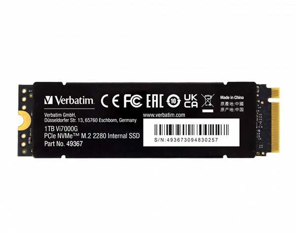 SSD Wewnętrzny Verbatim Vi7000G M.2, 49367, 1000GB, juoda, NVMe, 1TB