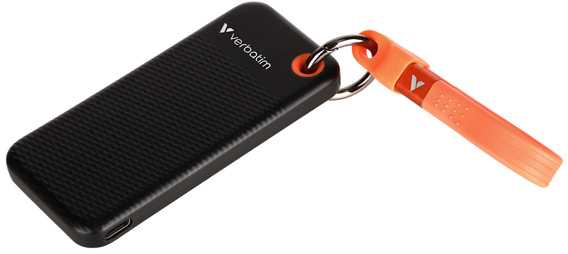 Kietasis diskas SSD išorinis Verbatim Pocket SSD, 32193, 1000GB, su Nero Backup, juodai-oranžinis, komplekte USB C kabelis ir dėklas, USB-C, 1TB
