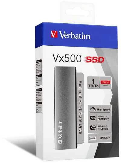 Verbatim 47444 Vx500 Išorinis kietasis diskas SSD 1TB, USB-C 3.2 Gen 2, Sidabrinis