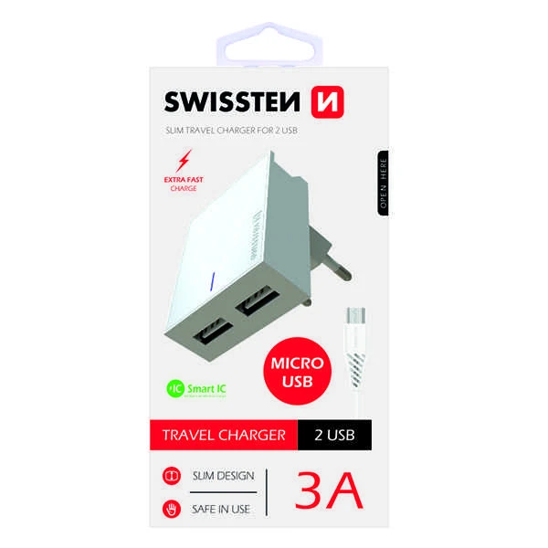 Įkroviklis Swissten 2x USB-A 3 A (22041000)
