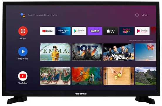 Televizorius Orava, LT-ANDR24 A01, 24", HD Ready 1366x768, 50/60 Hz, juoda, Android TV