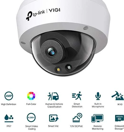 TP-LINK | Spalvota kupolinė tinklo kamera | VIGI C240 | Kupolinė | 4 MP | 2,8 mm | IP67, IK10 | H.265+/H.265/H.264+/H.264 | „MicroSD“, maks. 256 GB