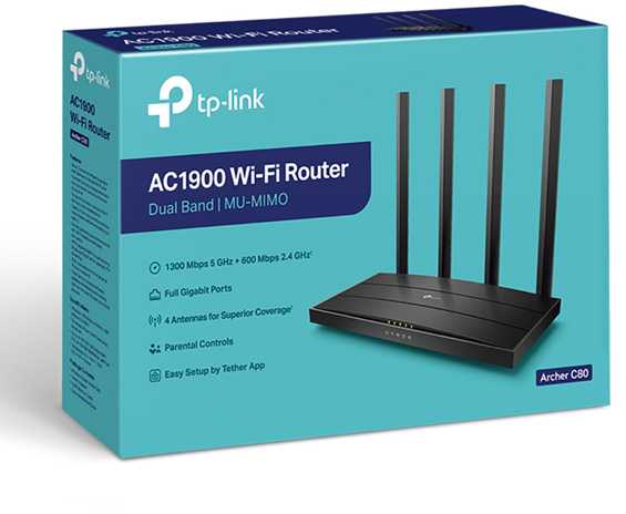 TP-LINK Archer C80 TP-Link Archer C80 AC1900 Dviejų juostų belaidis 802.11ac Gbit maršrutizatorius 4xLAN MU-MIMO