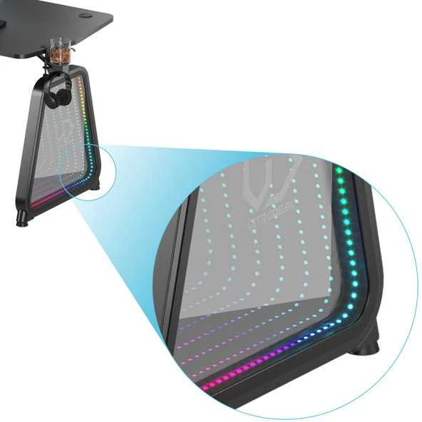Žaidimų stalas Ultradesk Booster Gaming Desk, Glass LED RGB, Juodas