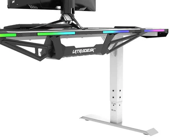 Žaidimų stalas Ultradesk Force Gaming Desk, LED RGB Prismatic, Baltas su juodu kilimėliu