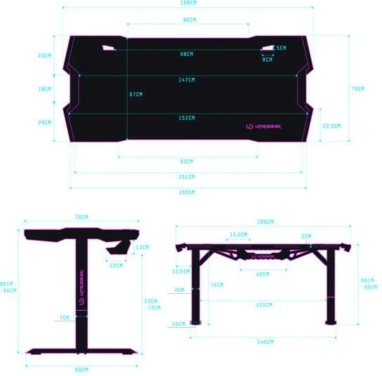Žaidimų stalas Ultradesk Force Gaming Desk, LED RGB Prismatic, Baltas su juodu kilimėliu