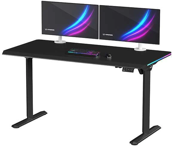 ULTRADESK Biurko dla gracza QUEST, 140x70cm, 72-120cm, juoda-juoda